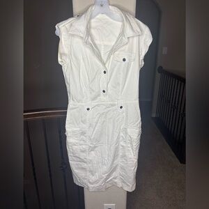 Calvin Klein White Button Dress Size 10 Cotton Neutral Spring Summer Travel